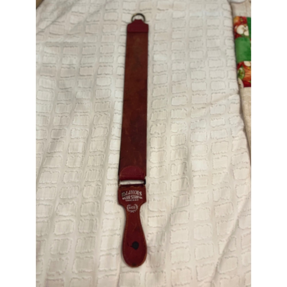 Vintage Illinois Razor Strop Co Chicago 6451 Leather Canvas Barber Shaving Strop